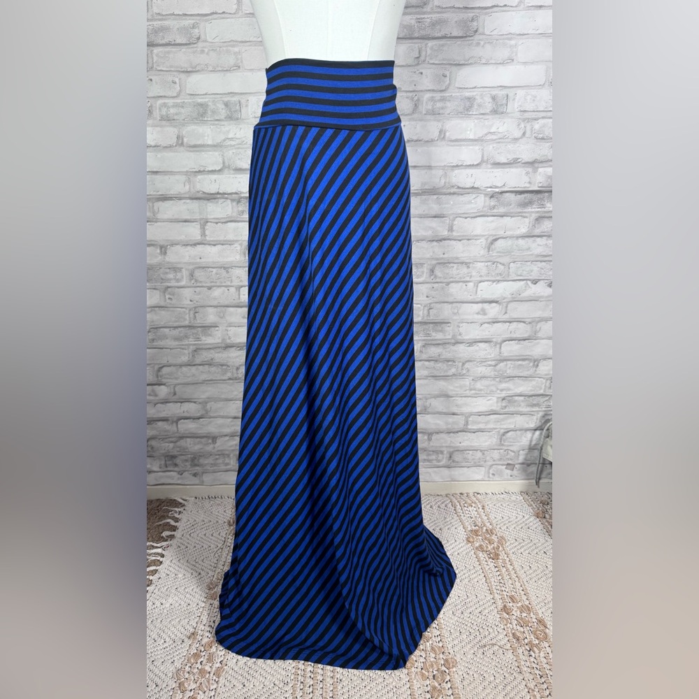 AB Studio Royal Blue and Black Diagonal Stripe Knit Maxi Skirt